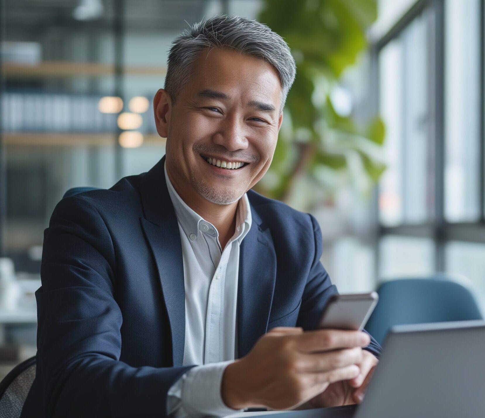 Контакты Contact us picture with a man holding a mobile phone