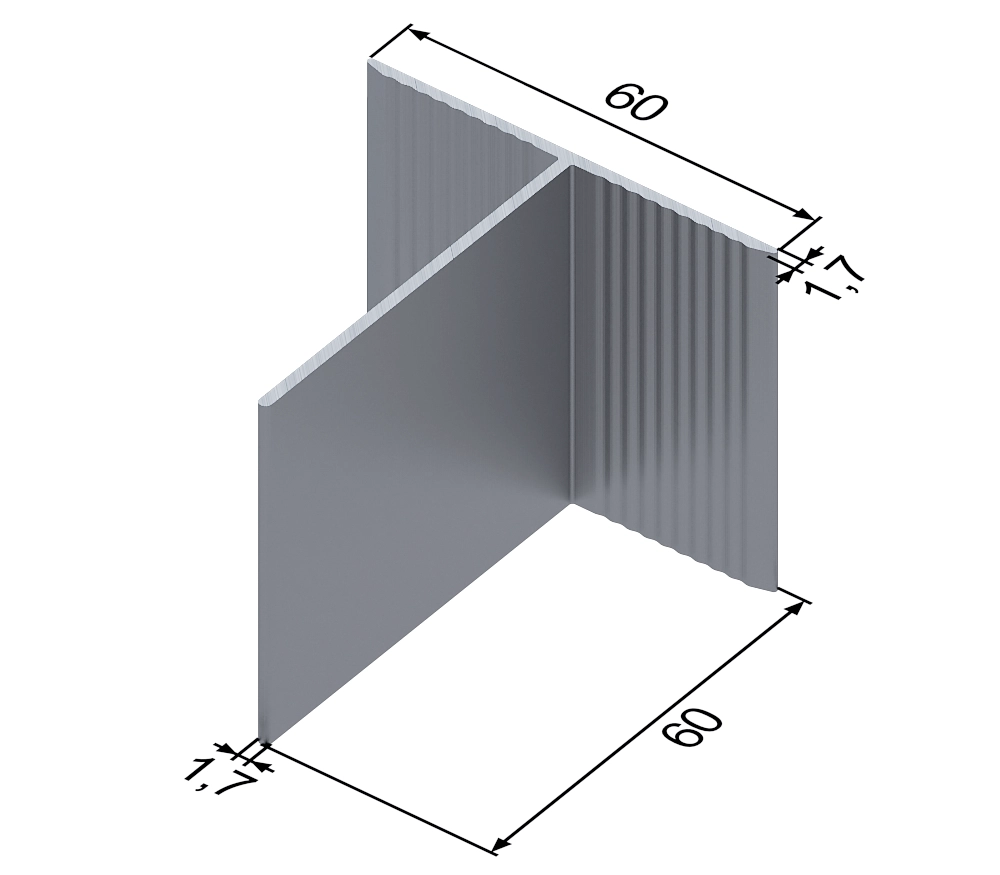 Т-профиль алюминиевый 60x60 мм для НВФ Т-профиль алюминиевый 60x60